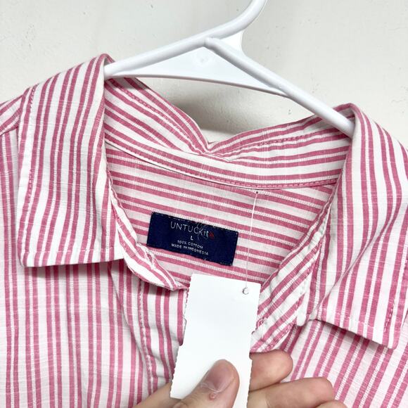 Untuckit women’s popover blouse collared long sleeve stripped pink white size L - Picture 2 of 3